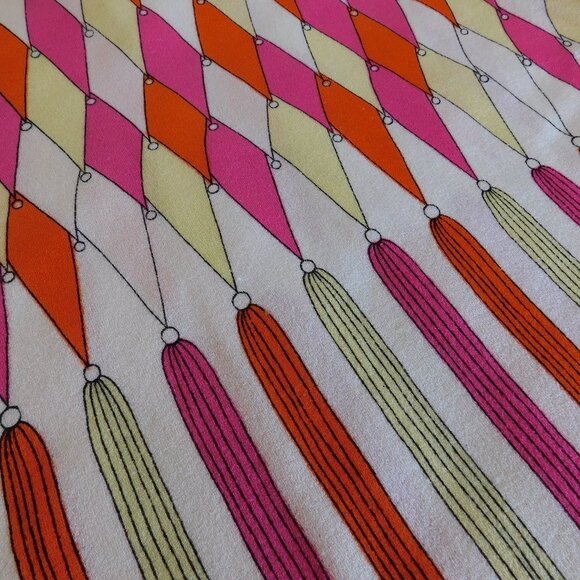 VTG Zio Luigi sleeveless top Pucci look harlequin mod 60s diamond tassel blouse - Picture 1 of 13